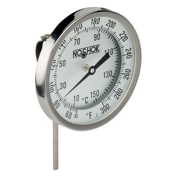 Noshok 3" Bimetal Thermometer, 1/2" NPT Bottom Conn, 2.5" Stem Length, 0/200 F/C, .250" Diameter 30-300-025-0/200-F/C